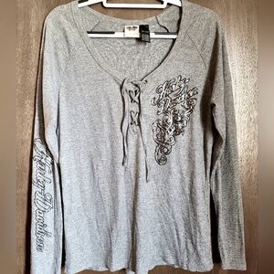EUC Harley-Davidson embellished long sleeve shirt 🩶🖤
